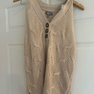 Marled Beige Knit Sleeveless Top with Button Detail XL